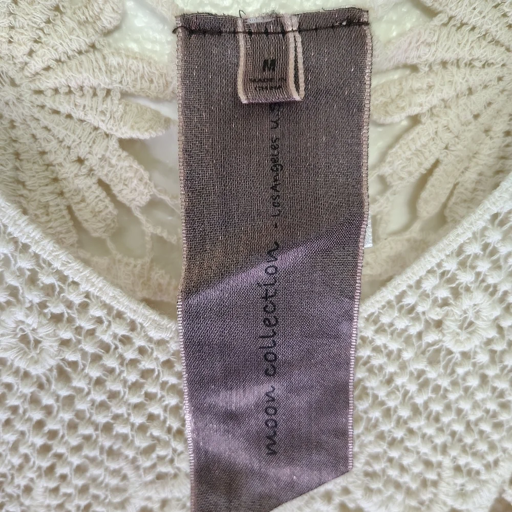 Moon Collection Cream Lace Knit Top 100% Cotton Sz M - Picture 4 of 9